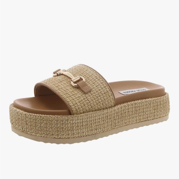 Steve Madden Shoes - Steve Madden Tan Woven Platform Slide Sandals